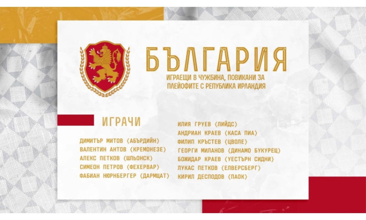 Списък на играещите в чужбина футболисти, повикани за плейофите с Република Ирландия